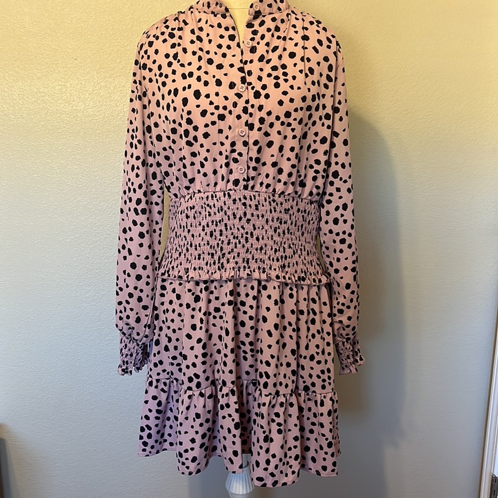 BNWT Women's Long Sleeve Boho Elastic Waist Mini Dress, XL